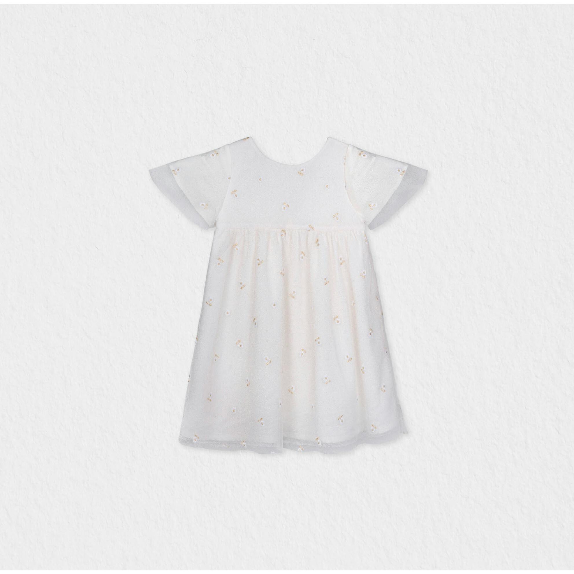 Flora Girl Dress , Gold Flower Embroidery