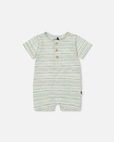 Organic Cotton Romper White Printed Mint Green Lines
