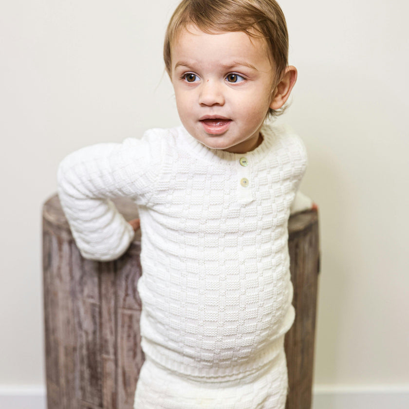 Tiny Tiles Knit Crew Neck Henley Sweater & Pant 2-Piece Set