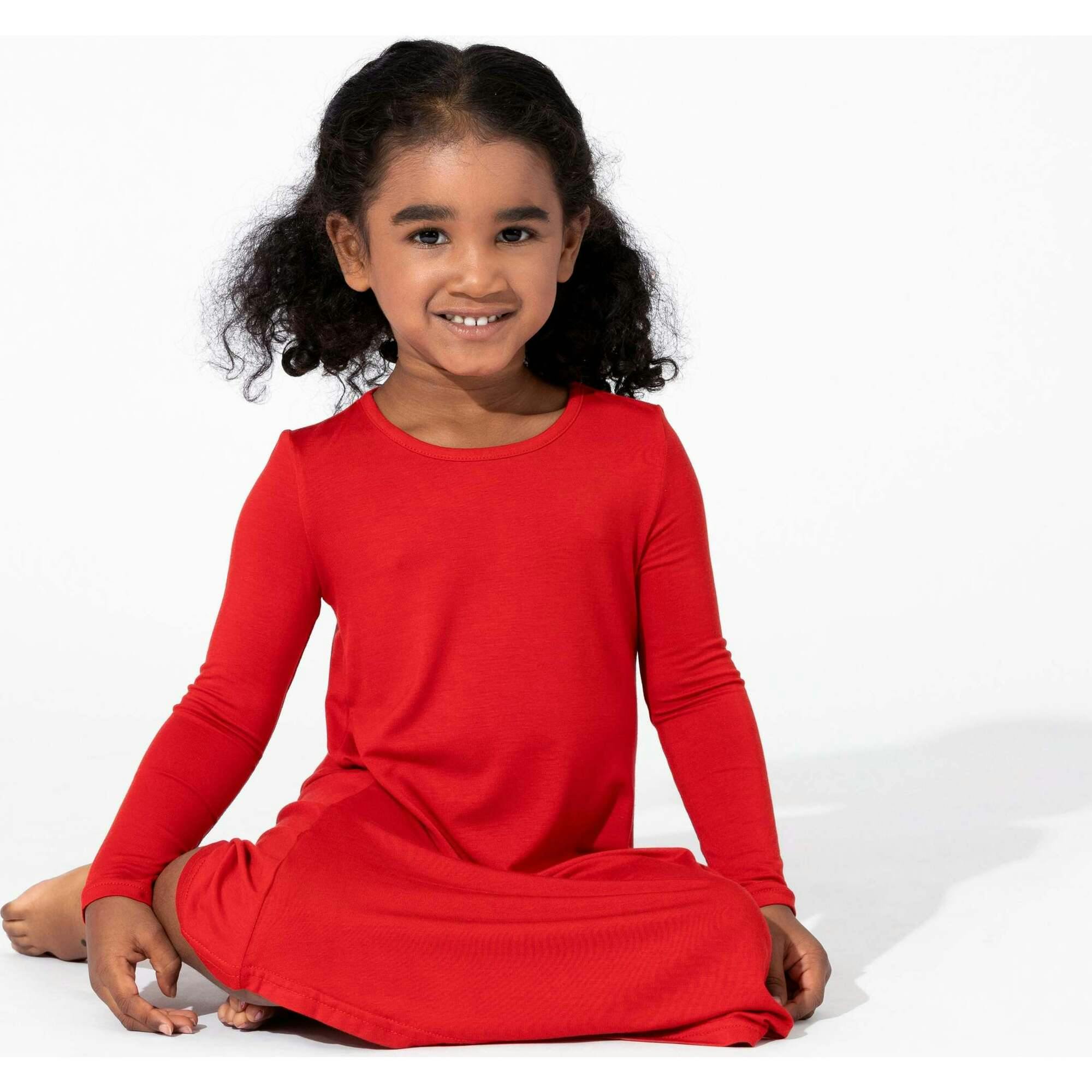 Winterberry Red Bamboo Girls' Long Sleeve Dress