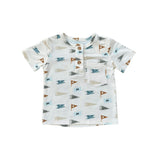 Boy's Short Sleeve Henley Shirt Retro Banner