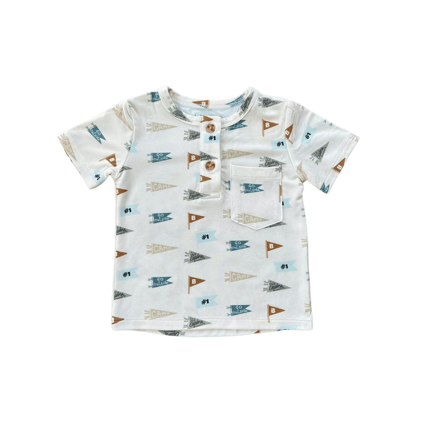 Boy's Short Sleeve Henley Shirt Retro Banner