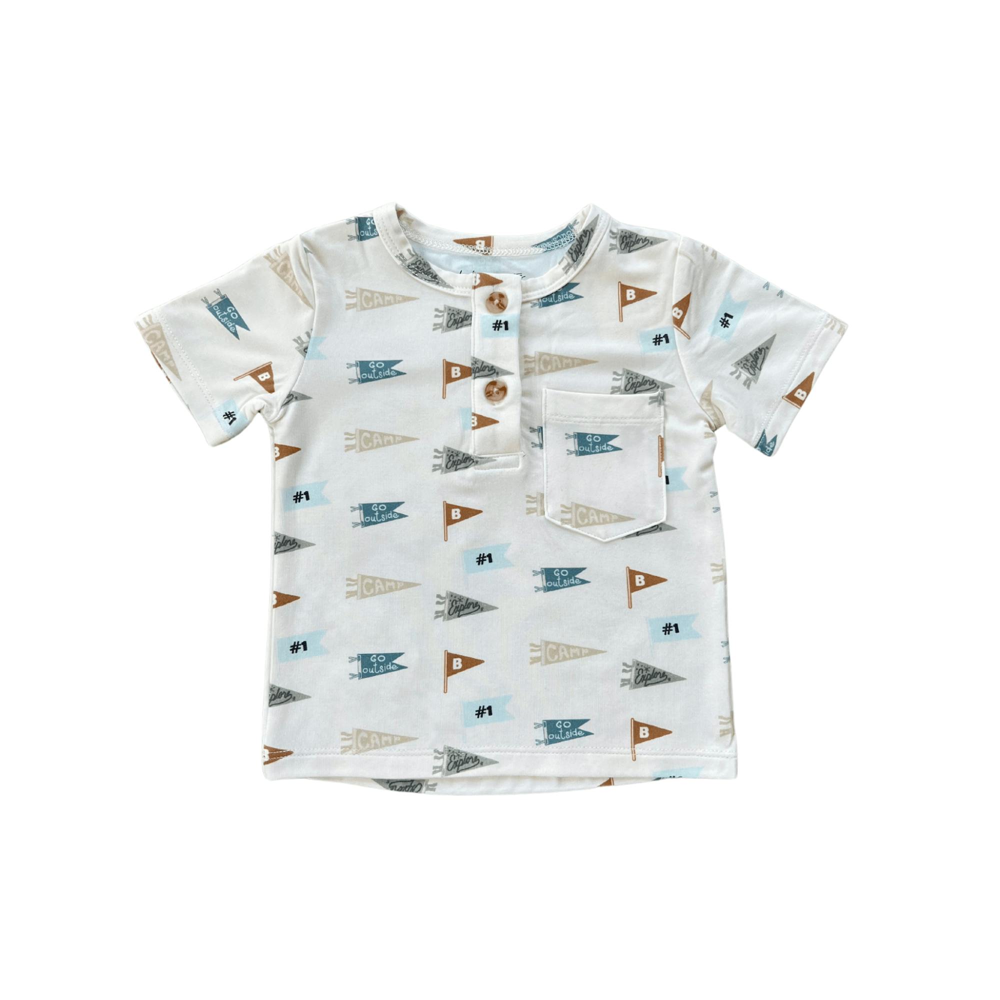 Boy's Short Sleeve Henley Shirt Retro Banner