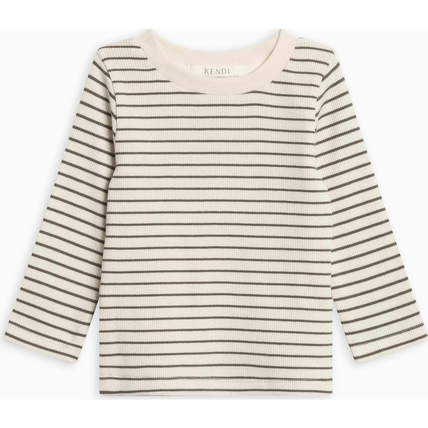 KENDI Rory Ribbed Long Sleeve Top Olive Stripe