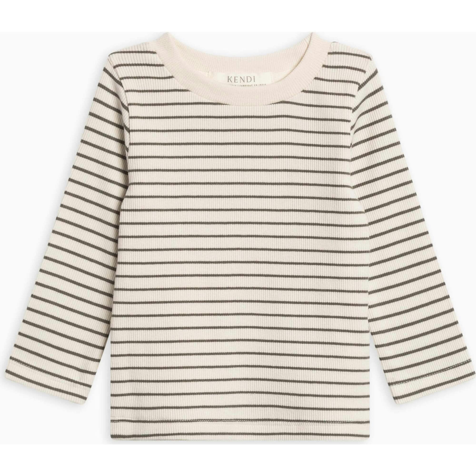 KENDI Rory Ribbed Long Sleeve Top Olive Stripe