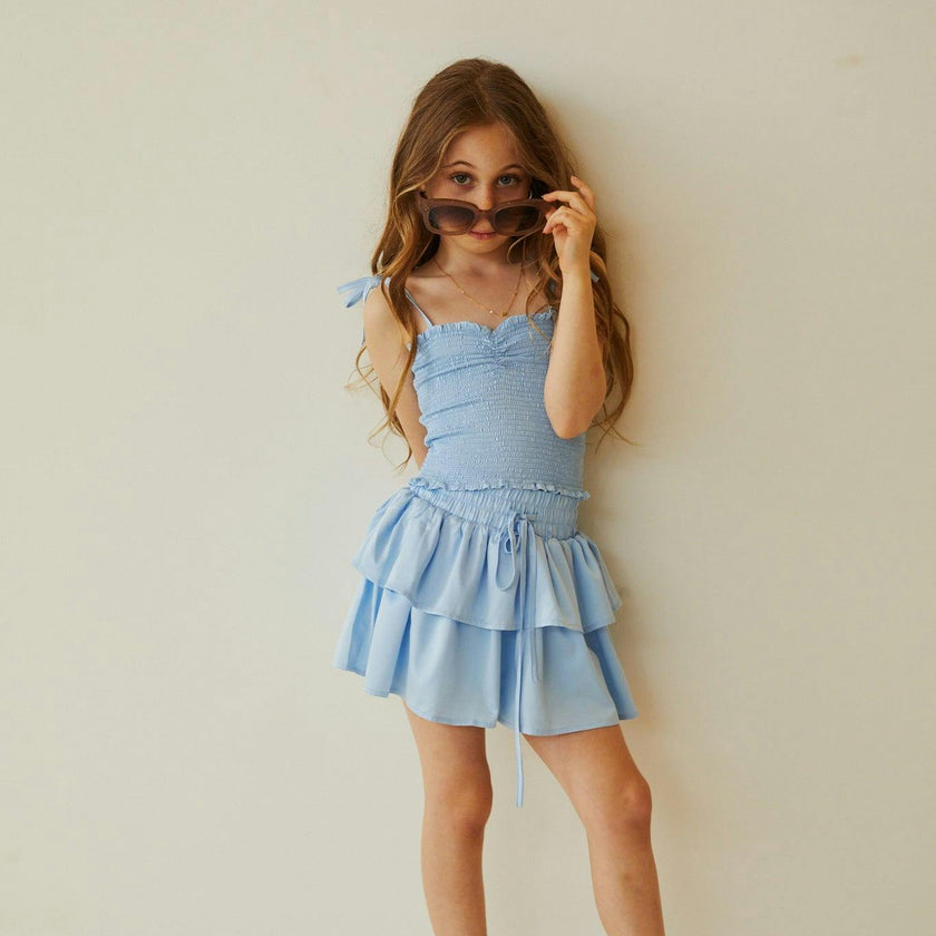 Georgia Pastel Blue Satin Smocked Top