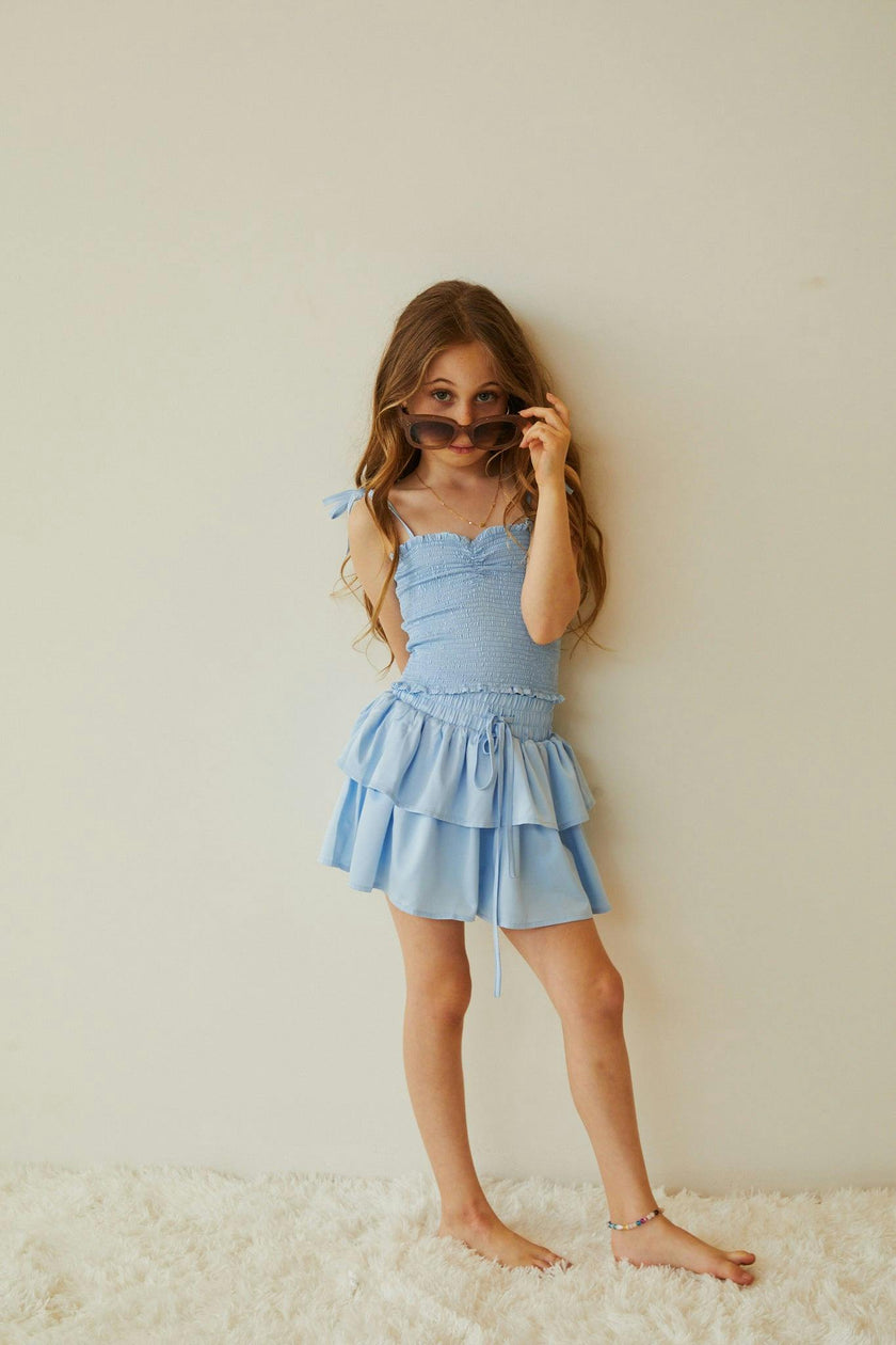 Georgia Pastel Blue Satin Smocked Top