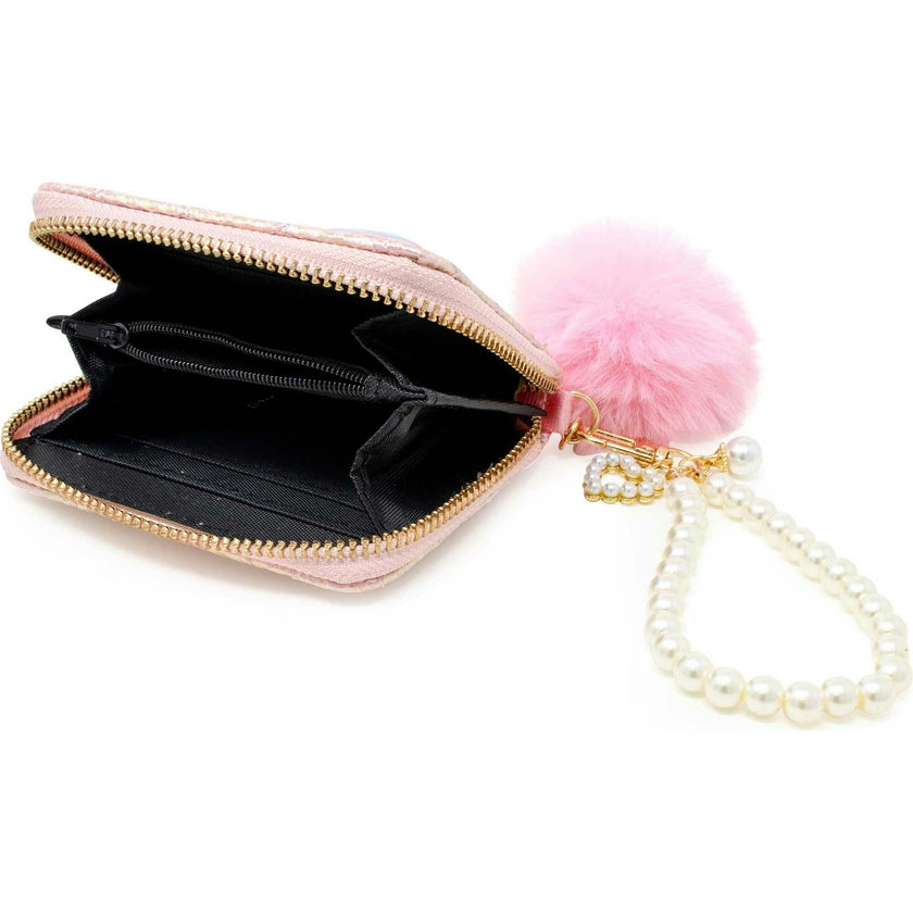 Mermaid Tail  Wallet with Pom-Pom & Pearl Strap