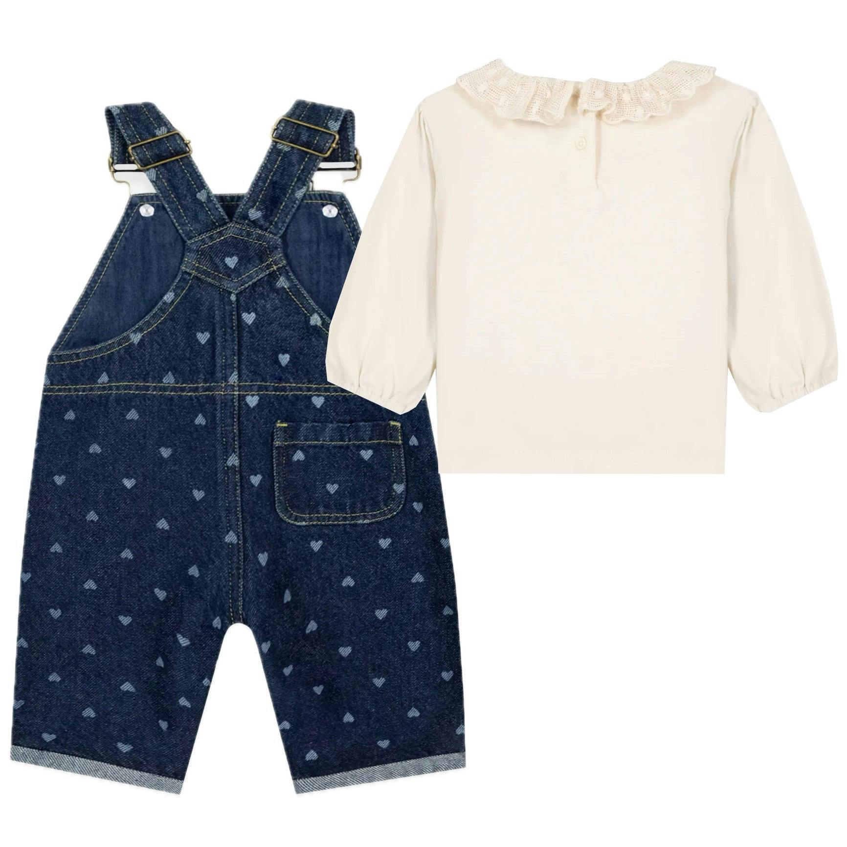 BONTON Puzzle Overalls Set - Denim Hearts