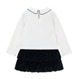 Black Peter Pan Collar Top & Velvet Skirt Set