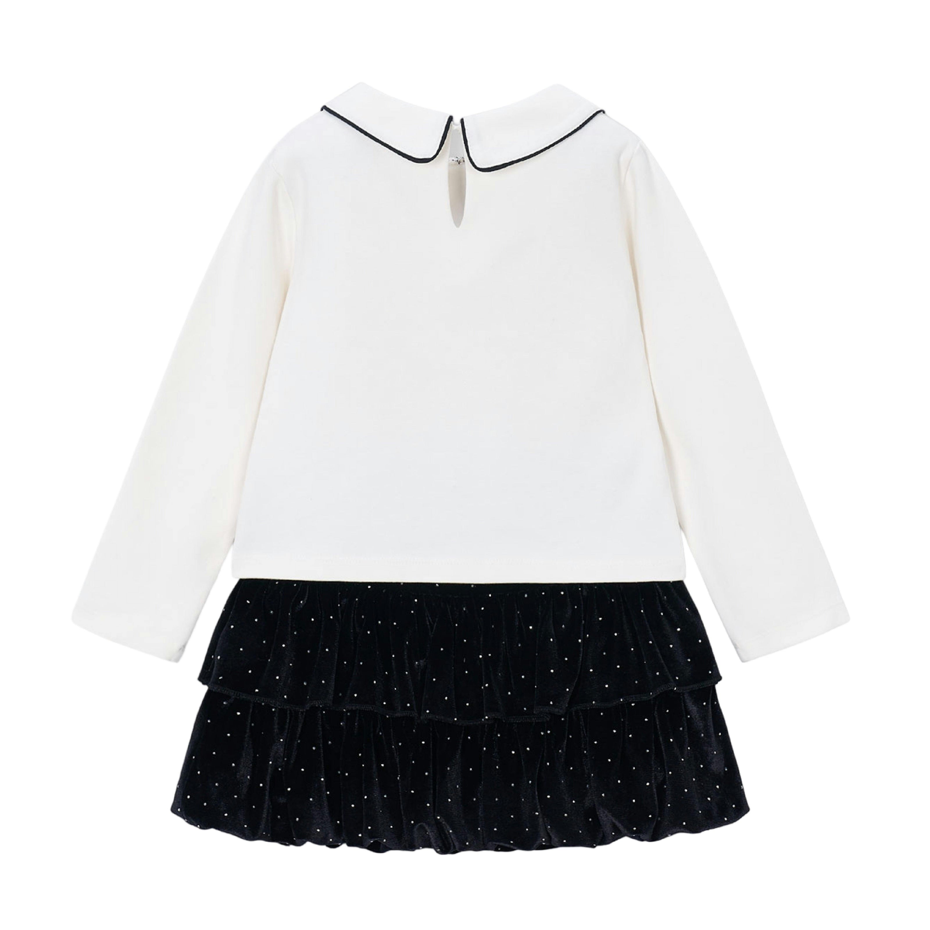 Black Peter Pan Collar Top & Velvet Skirt Set