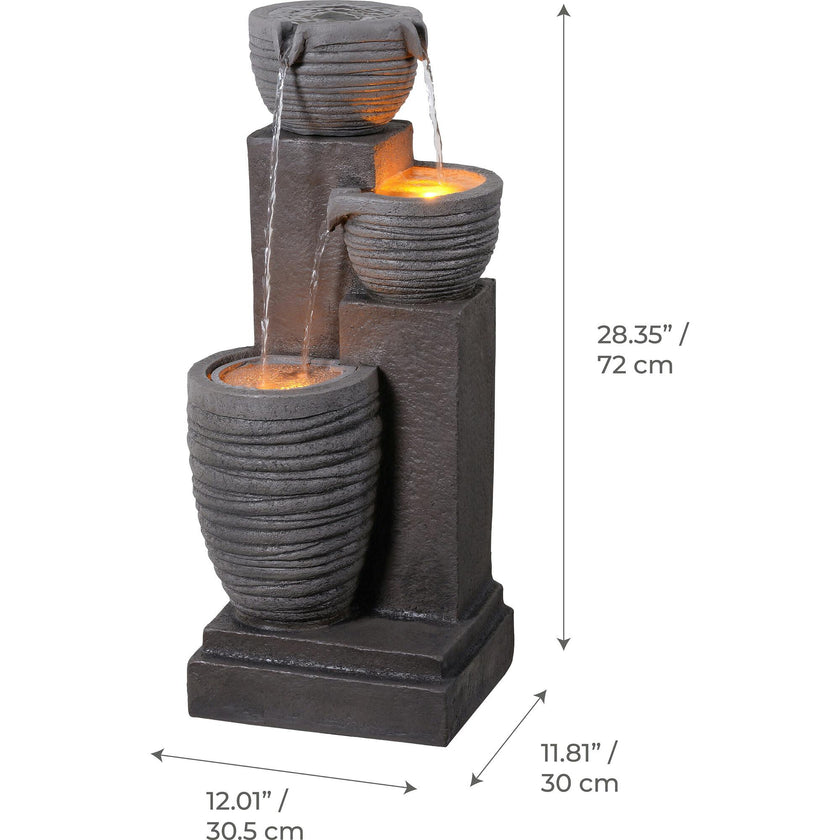 Teamson Home Horizontal Ribbed Pattern Outdoor Water Fountain with Warm Glow Lighting