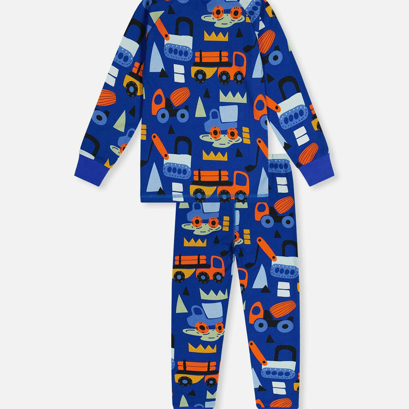 Organic Cotton Two Piece Pajama Set Blue Truck Print