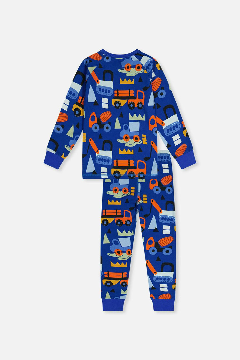 Organic Cotton Two Piece Pajama Set Blue Truck Print