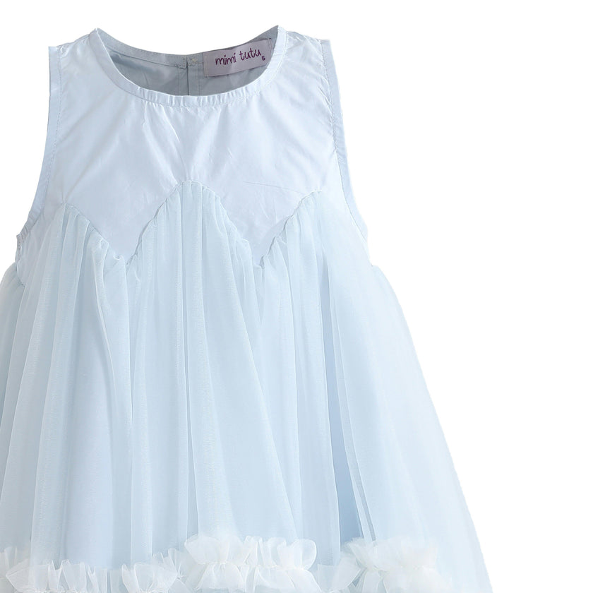 Blue Rosabella Ruffle Tulle Dress