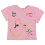 Pink Tee with Food Motifs