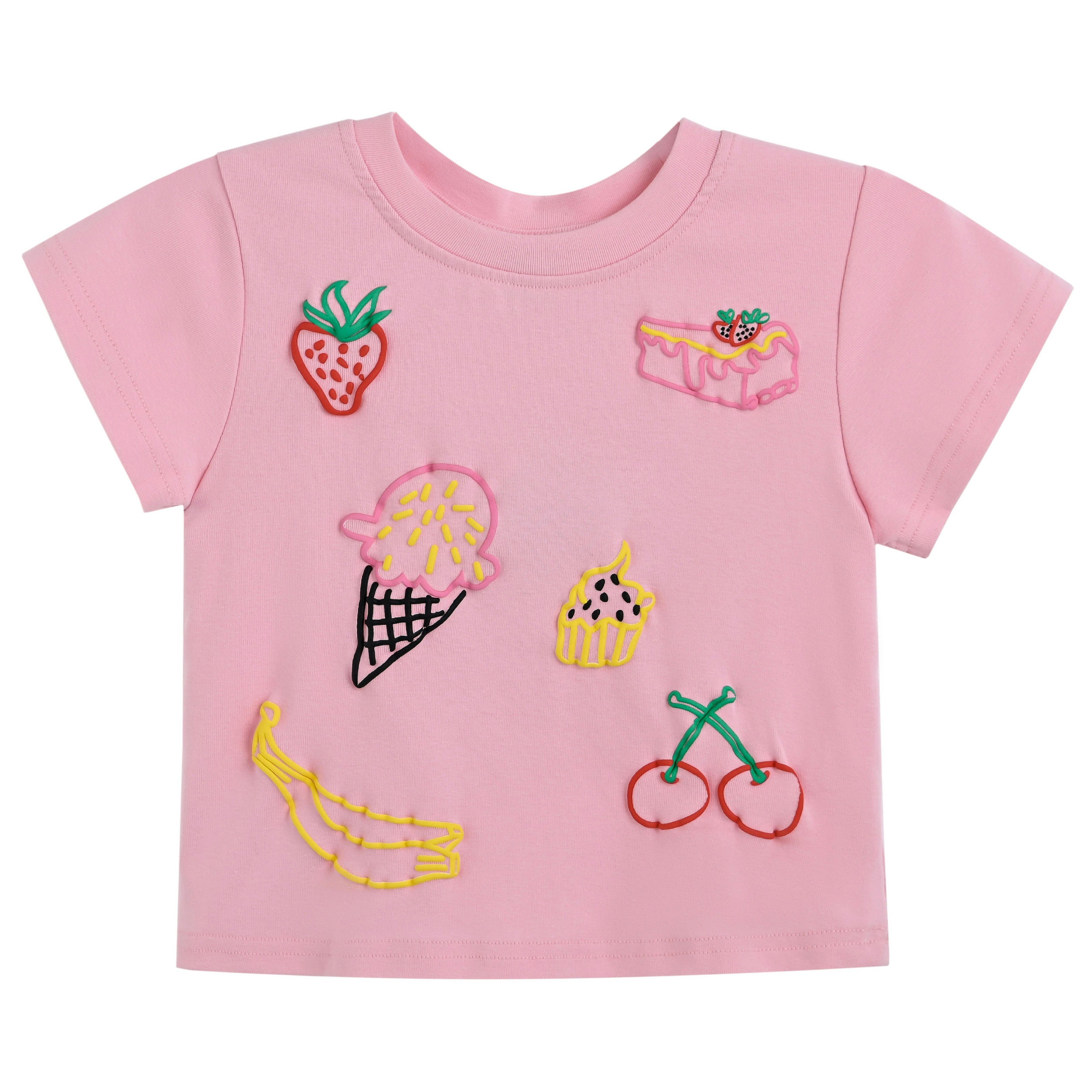 Pink Tee with Food Motifs
