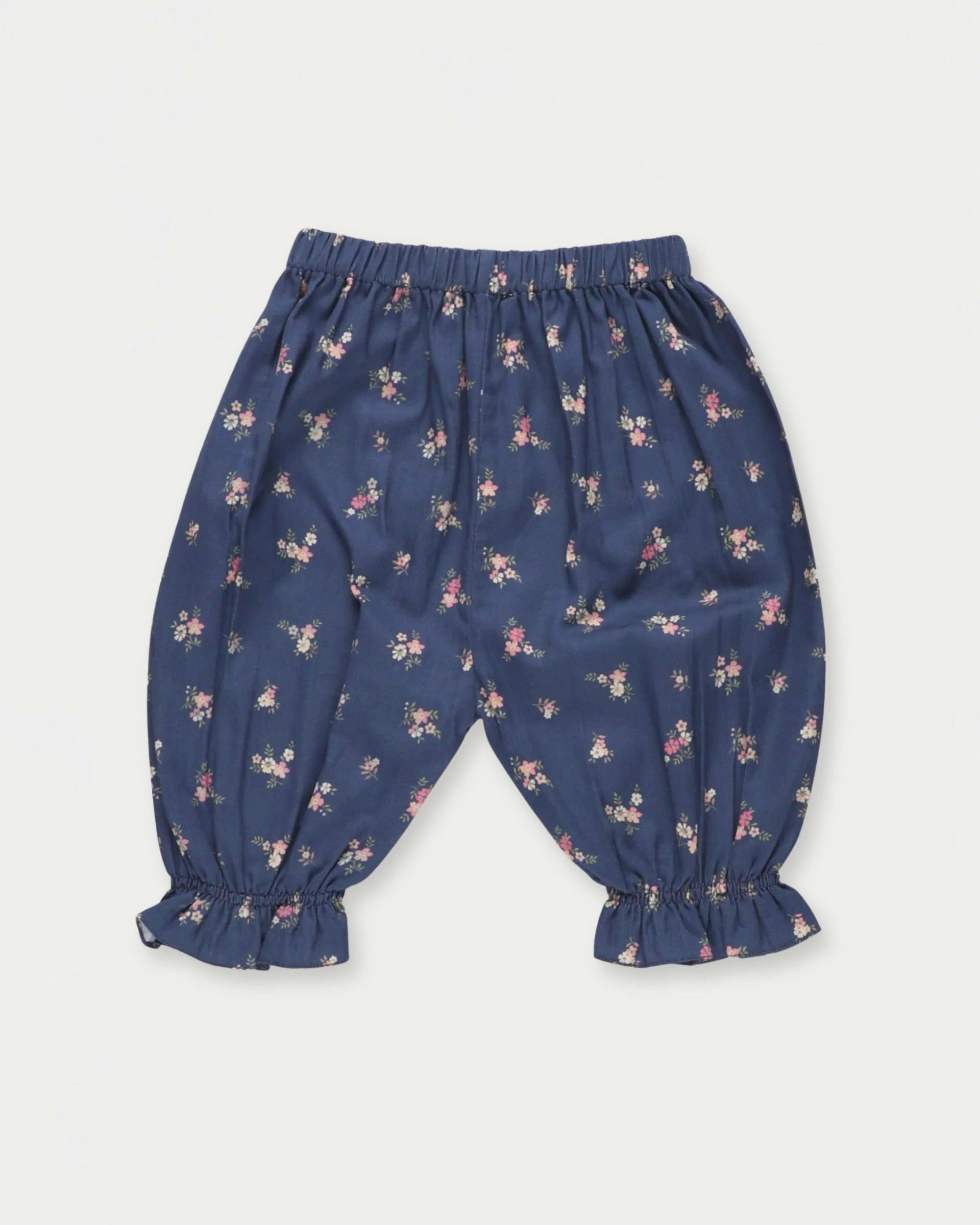 Poppy Baby Bloomer Trousers - Ditsy Bouquet Navy