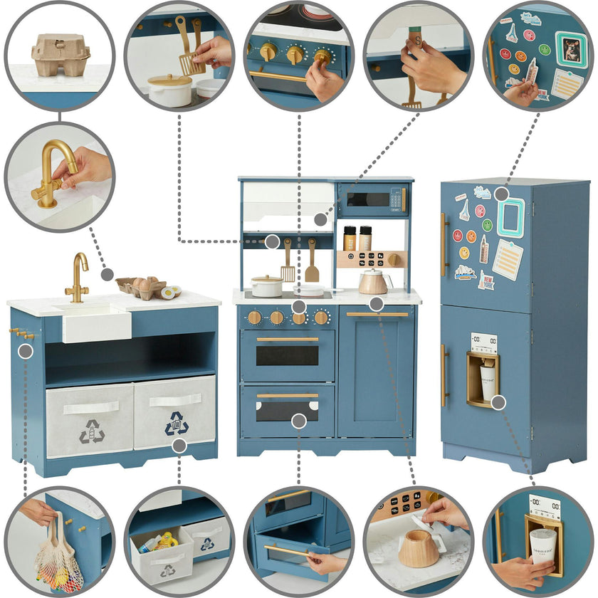 Little Chef Atlanta Large Modular Play Kitchen - Stone Blue/Gold