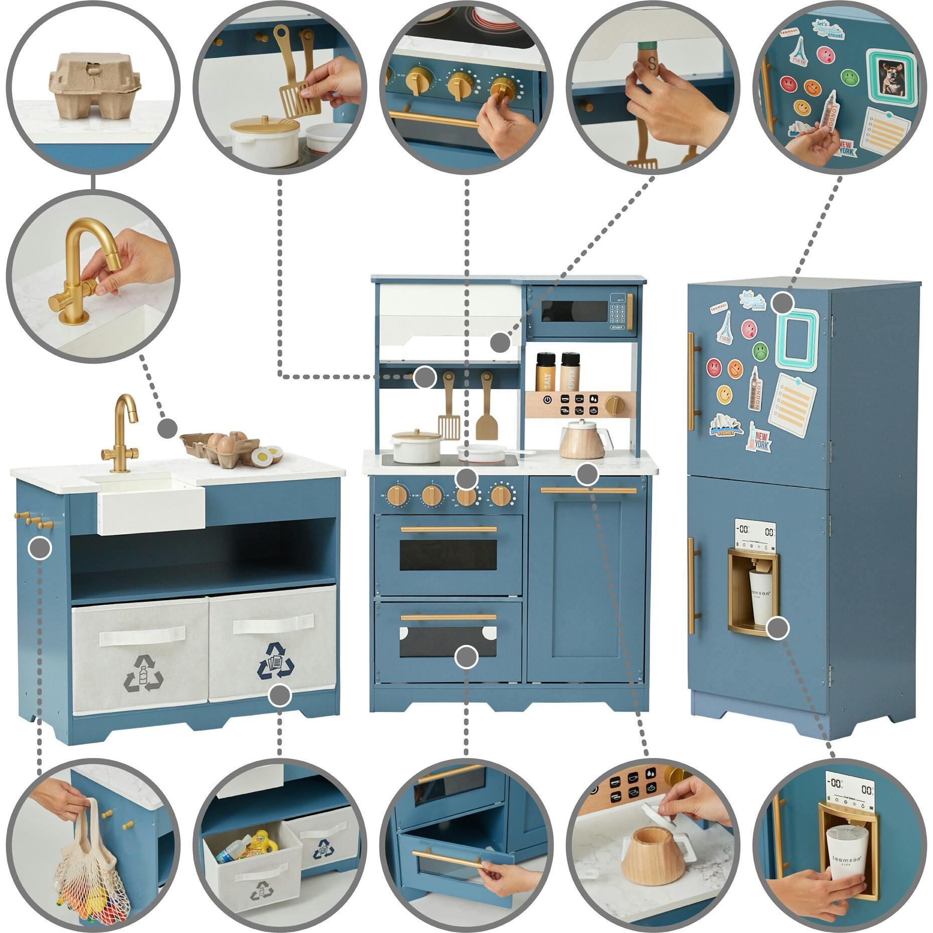 Little Chef Atlanta Large Modular Play Kitchen - Stone Blue/Gold