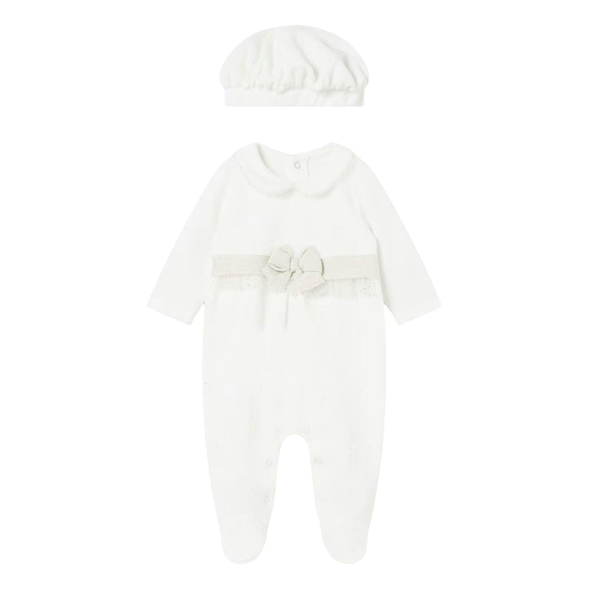 White Bow Formal Babygrow & Beret