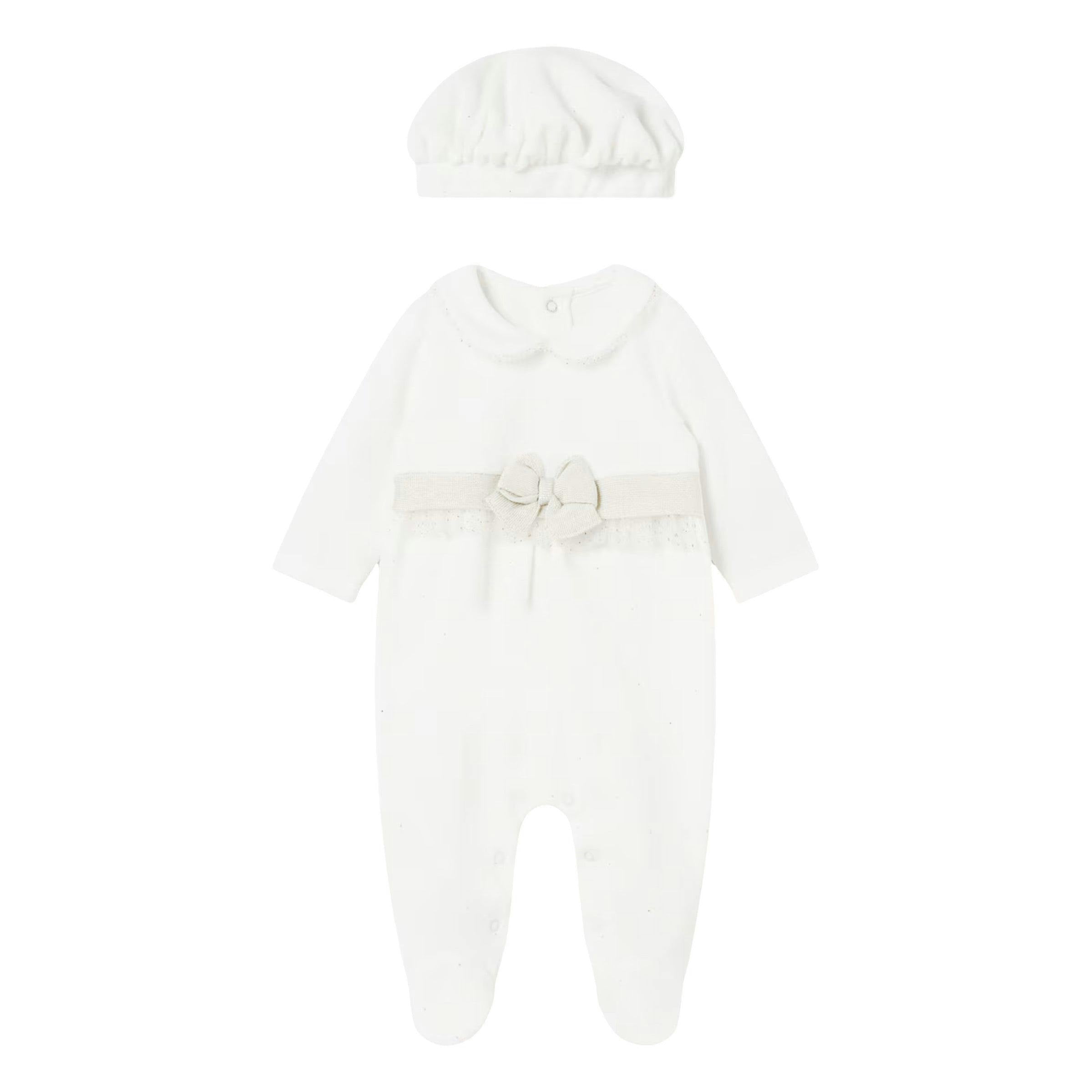 White Bow Formal Babygrow & Beret
