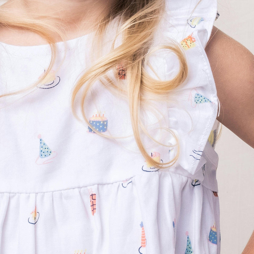 Baby's Twill Ruffled Romper in Birthday Wishes