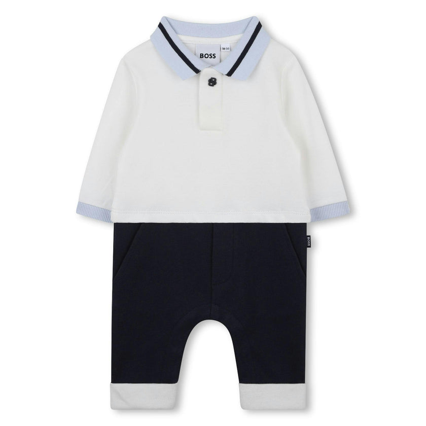 Baby Boys Ivory & Navy Blue Romper