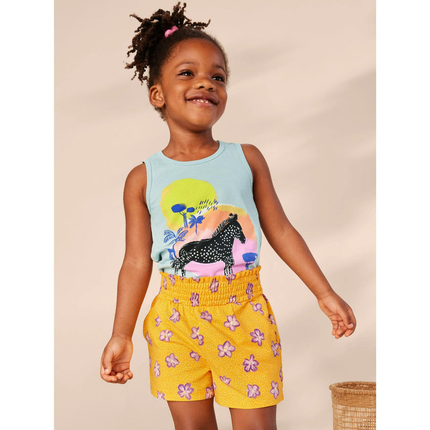 Paperbag Smocked High-Waist Mid-Thigh Shorts, Purple