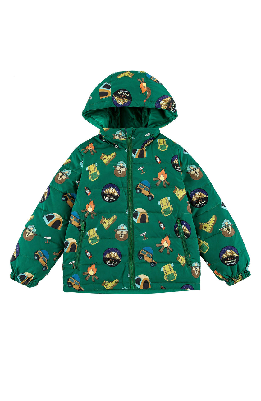 Blake Hooded Reversible Lightweight Down Puffer Jacket, Camping Adventure
