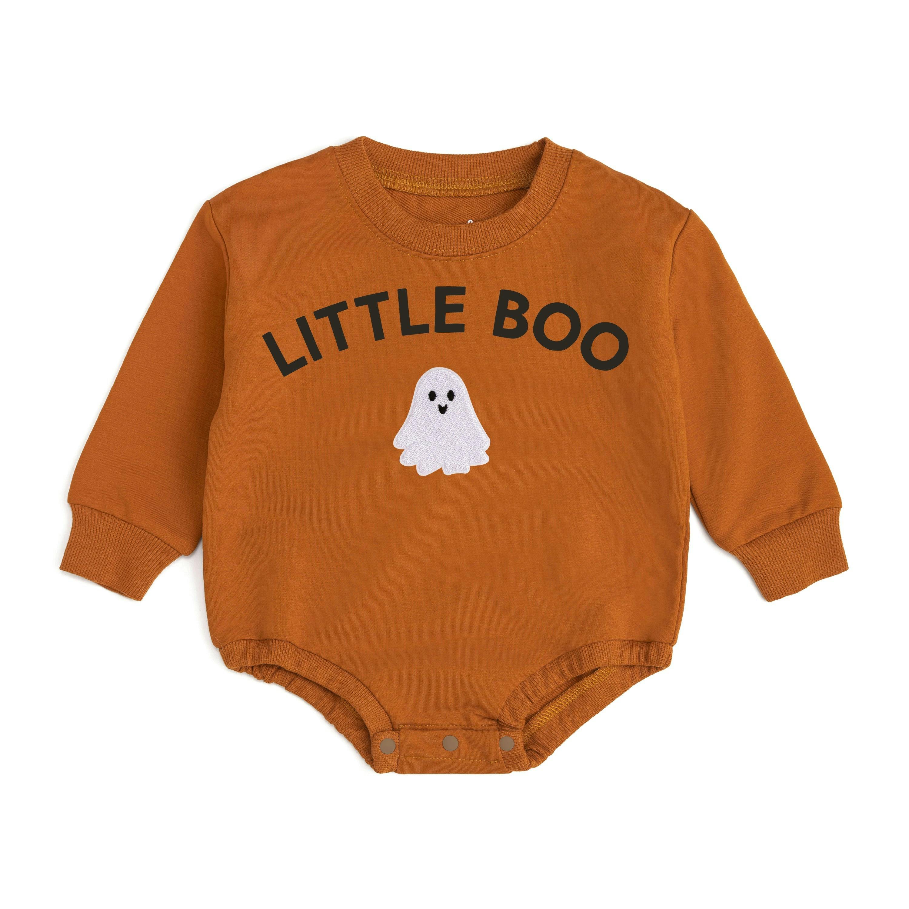 Little Boo Patch Halloween Long Sleeve Romper