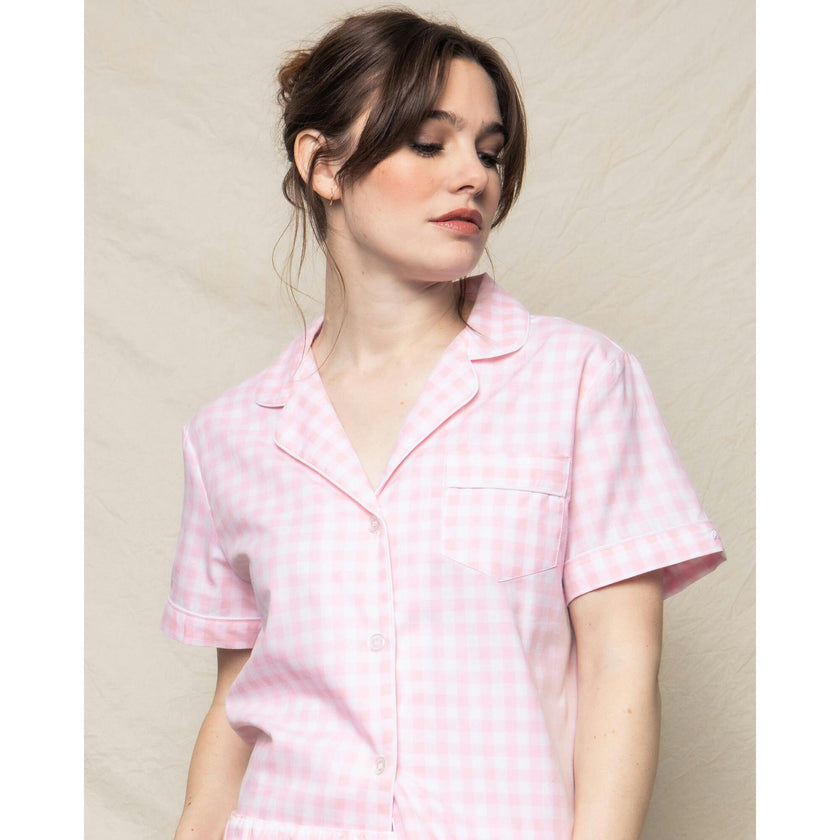 Women's Twill Pajama Short Set in Pink Gingham