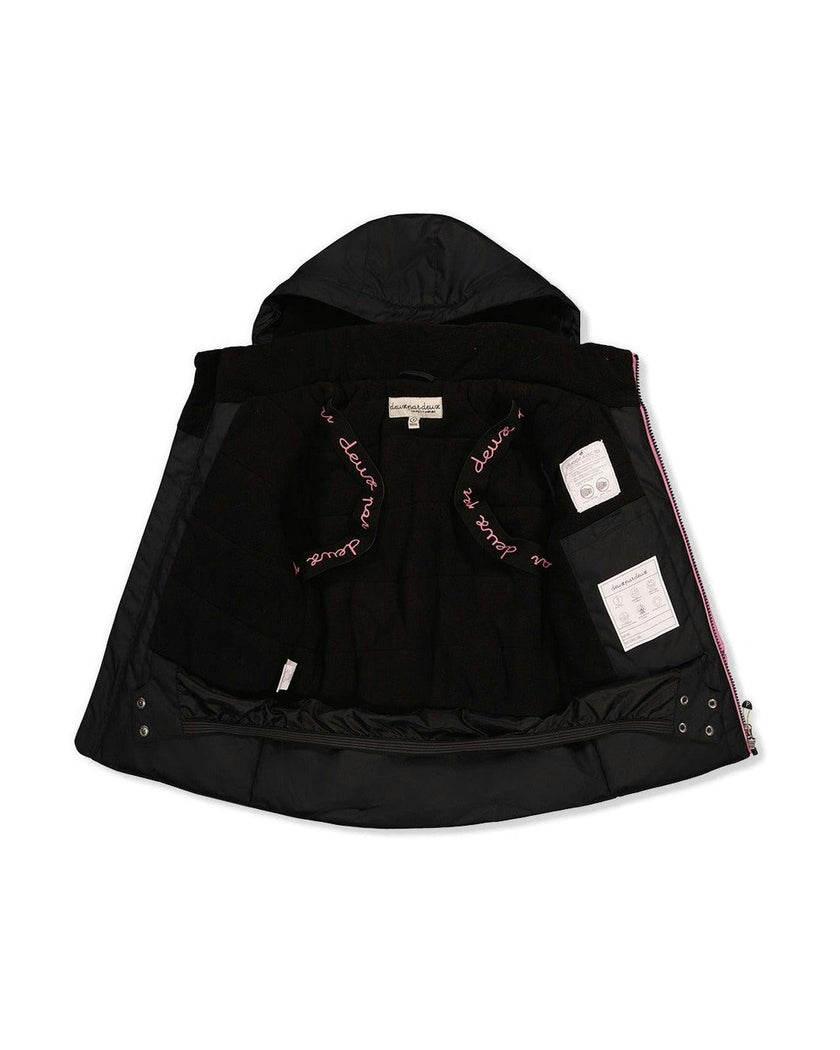 Two Piece Play Snowsuit Black, Blue And Pink Colorblock With Heart Print Pants