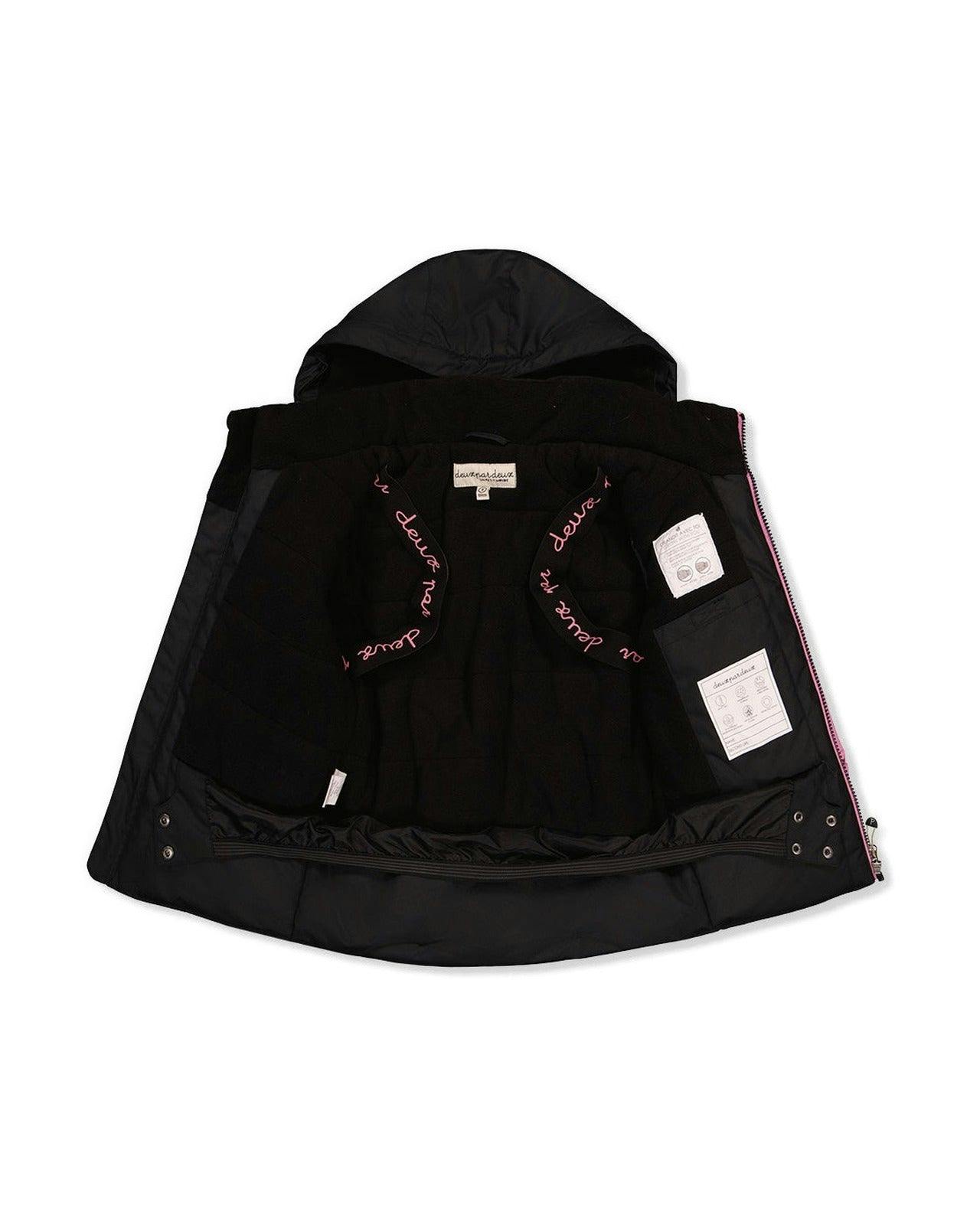Two Piece Play Snowsuit Black, Blue And Pink Colorblock With Heart Print Pants