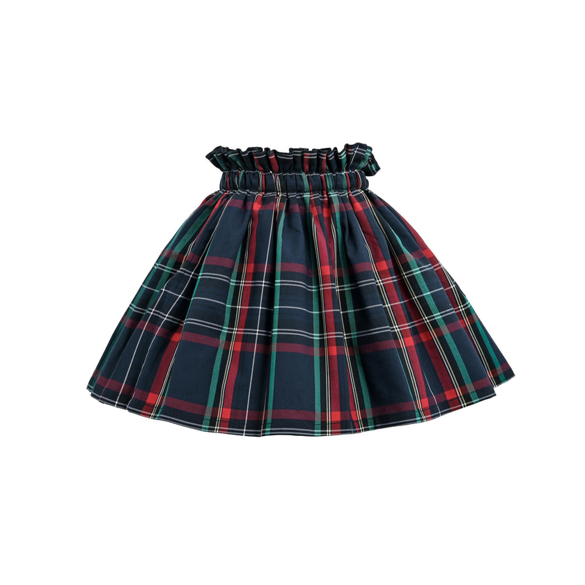 Navy & Plaid Two-Piece Bow Skirt Set