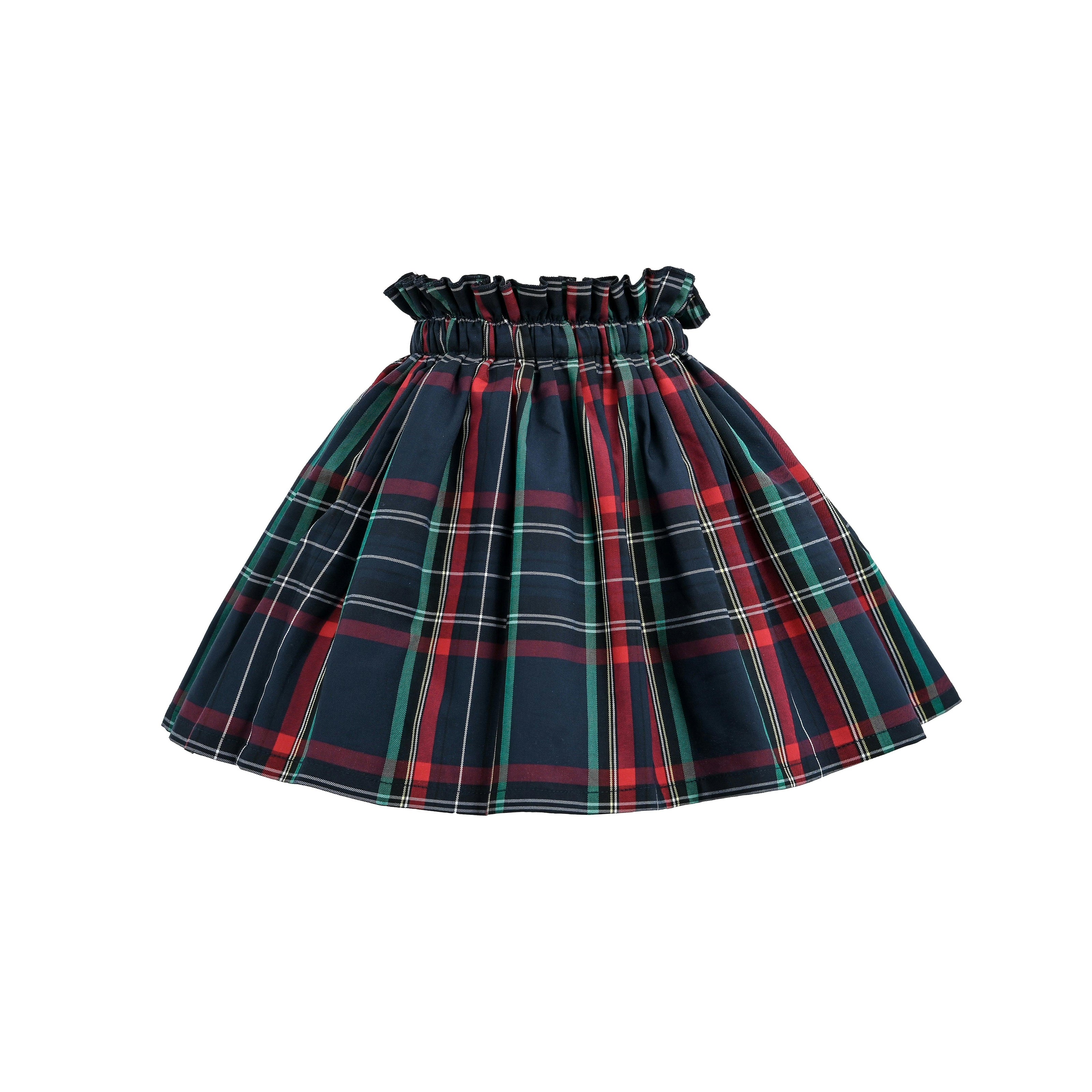 Navy & Plaid Two-Piece Bow Skirt Set
