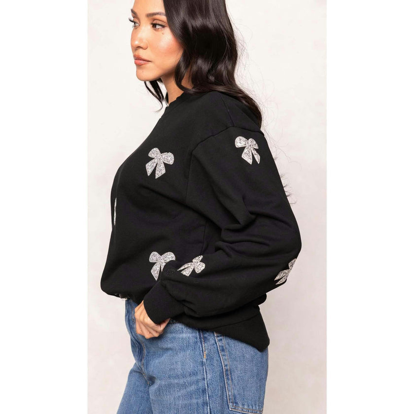 Micah Crew Neck Sweatshirt in Black & Bows
