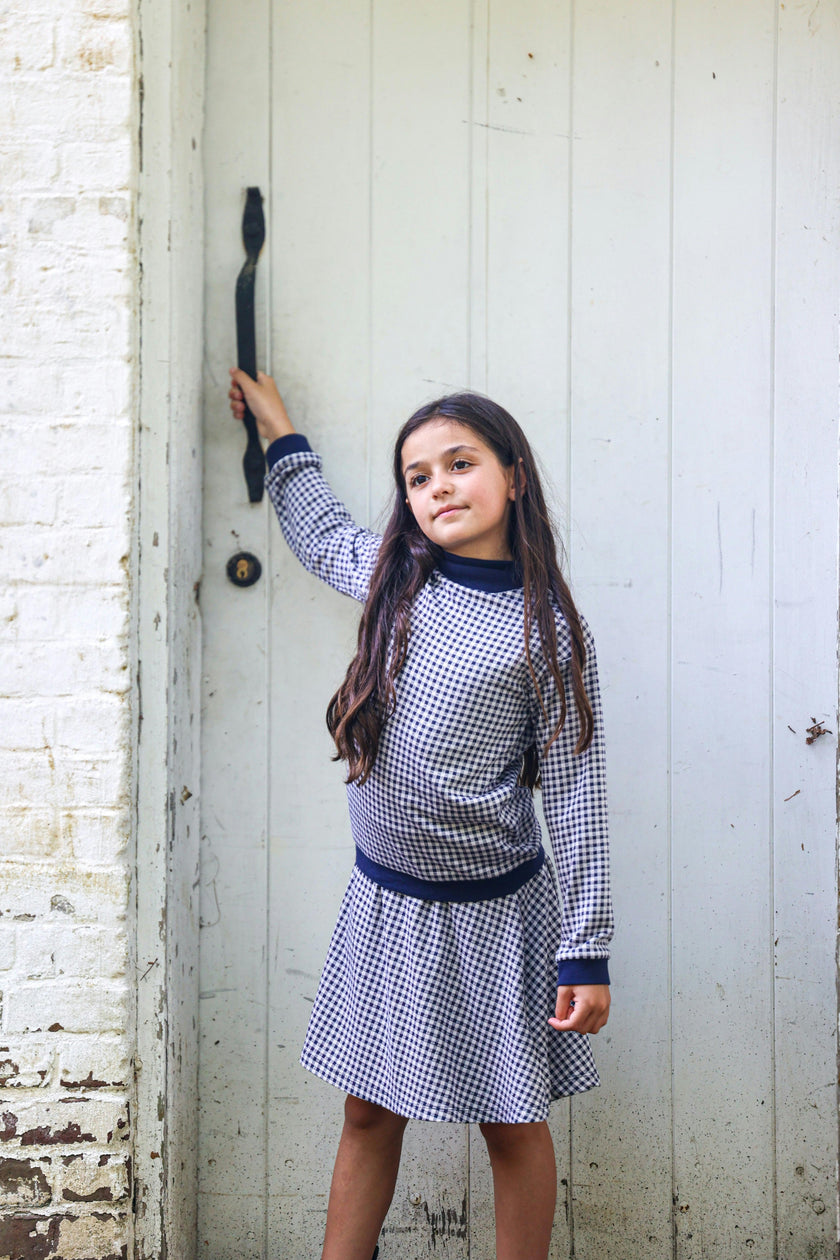 Soft Gingham Ribbed Waist A-Line Short Skirt