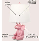 Kairi 21" Modern Shabby Chic Resin/Iron Happy Elephant LED Kids' Table Lamp with Phone Stand
