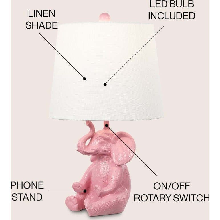 Kairi 21" Modern Shabby Chic Resin/Iron Happy Elephant LED Kids' Table Lamp with Phone Stand