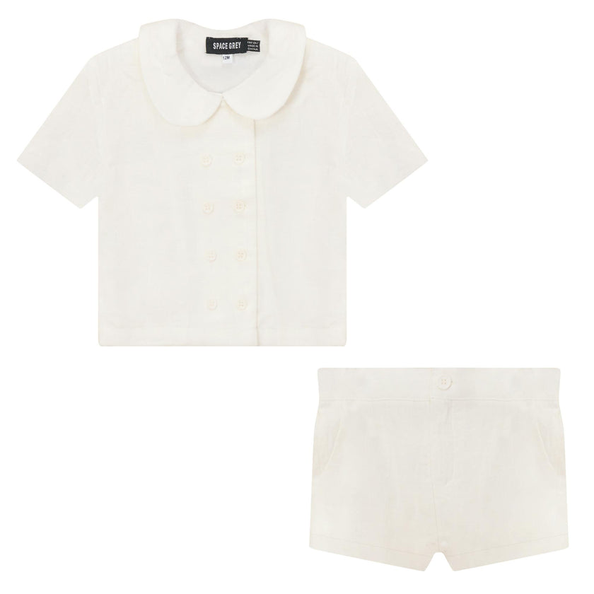 Woven Double-Breasted Button Front Shirt and Shorts Two Piece Set