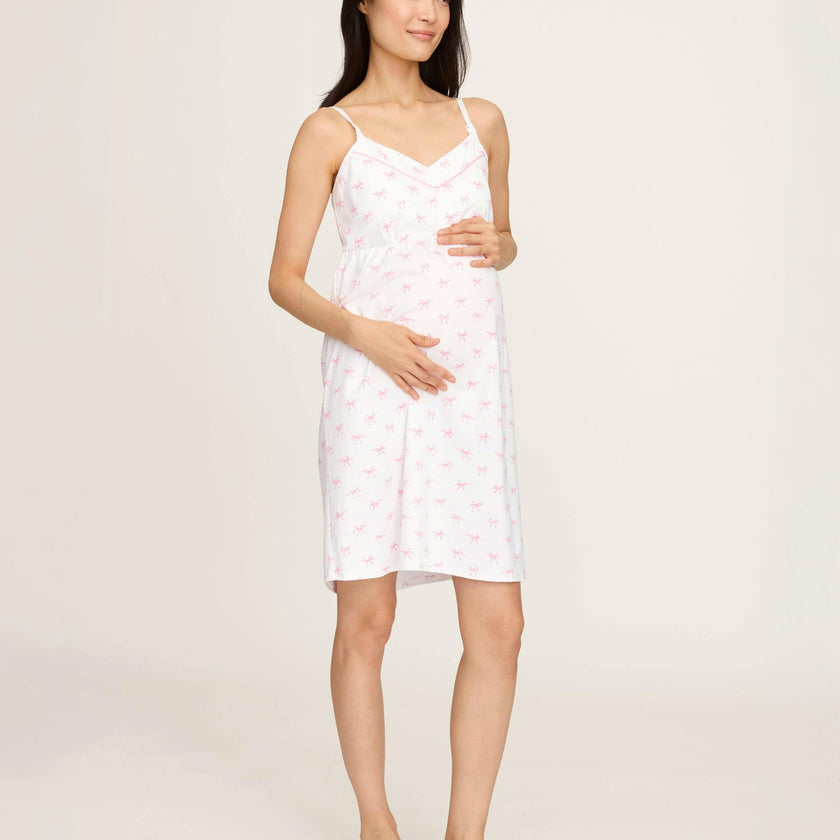 Women's Pima Maternity Nightgown in Blushing Bows