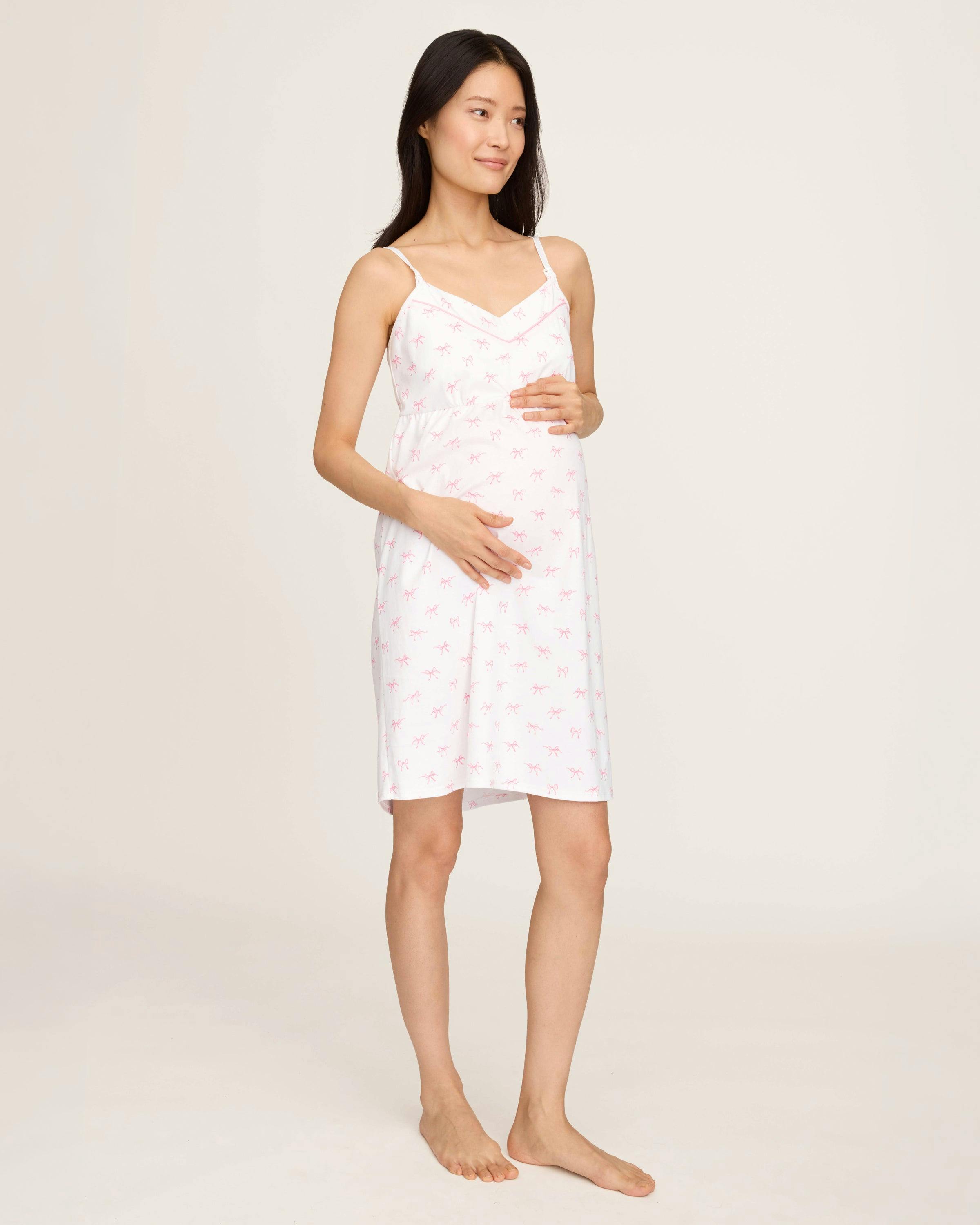 Women's Pima Maternity Nightgown in Blushing Bows