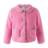 Pink Shearling Floral Trim Jacket