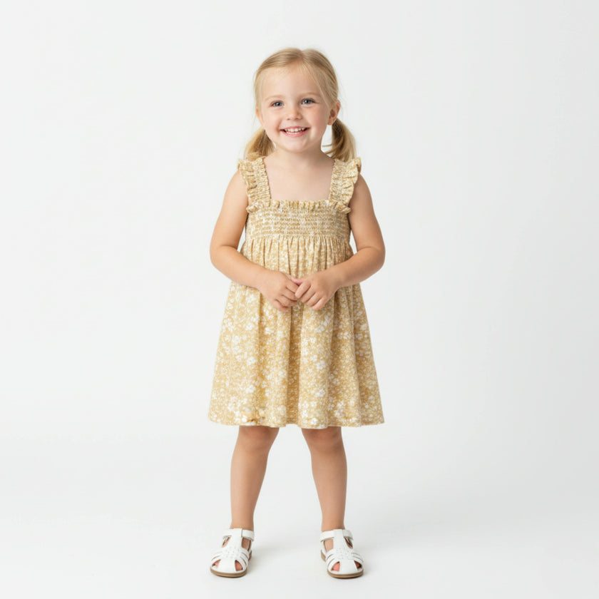 Organic Smocked Sundress - Yellow Blossom