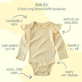 ASHLEY 5-Pack Long Sleeve Ruffle Bodysuits