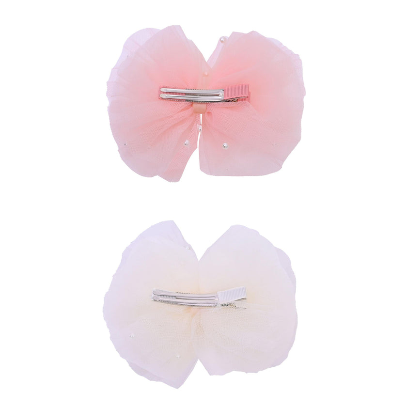 Tulle Bow Pearl Accented Hairclip Set