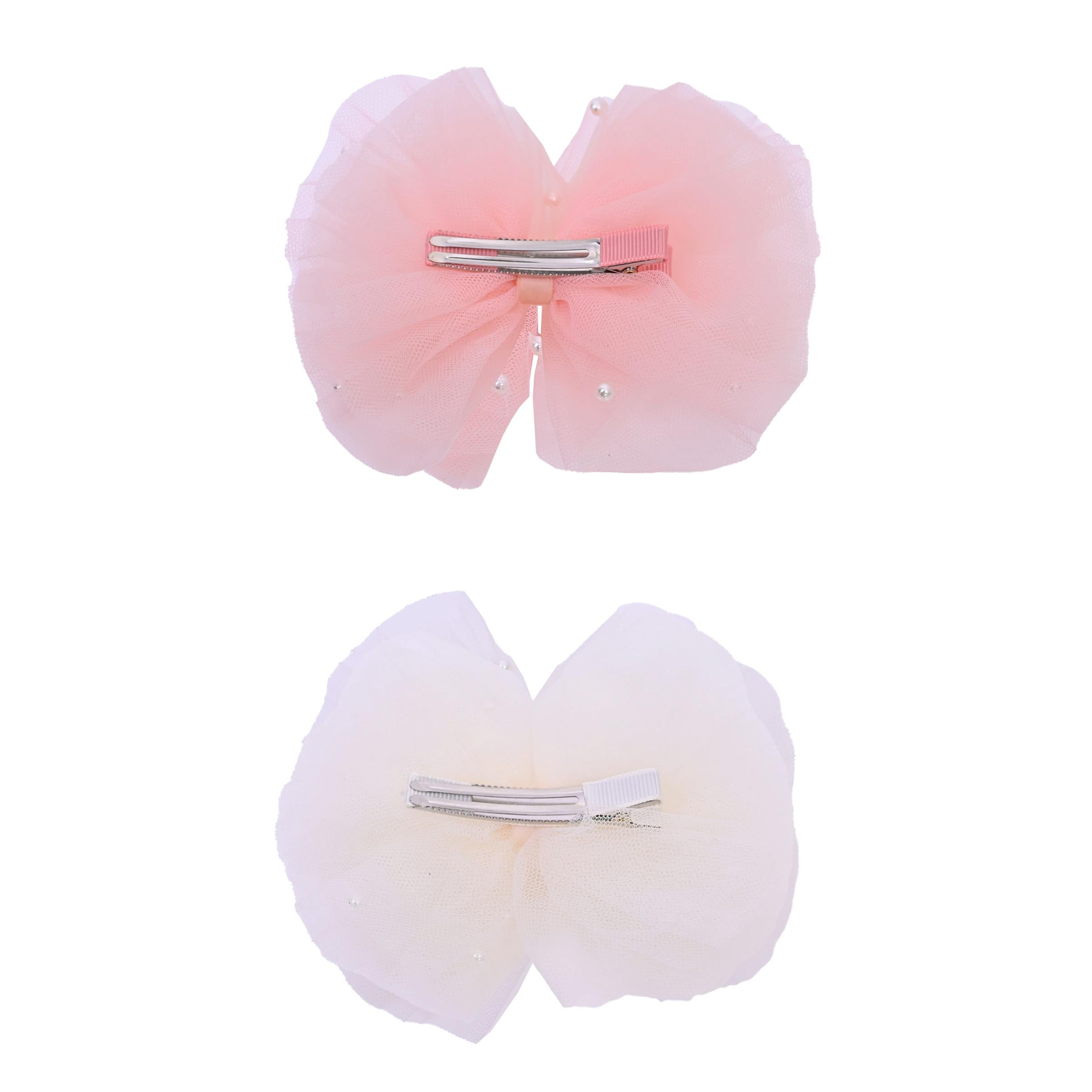 Tulle Bow Pearl Accented Hairclip Set
