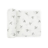 Organic Cotton Muslin Swaddle Blanket - Pewter Planes