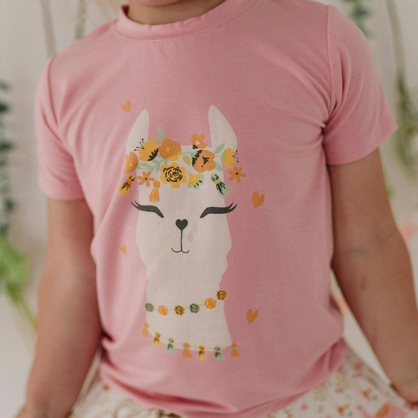 Girl's Short Sleeve Tee in Llamas